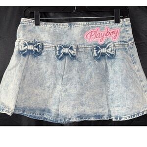 Playboy Denim Skirt with Bows - Blue